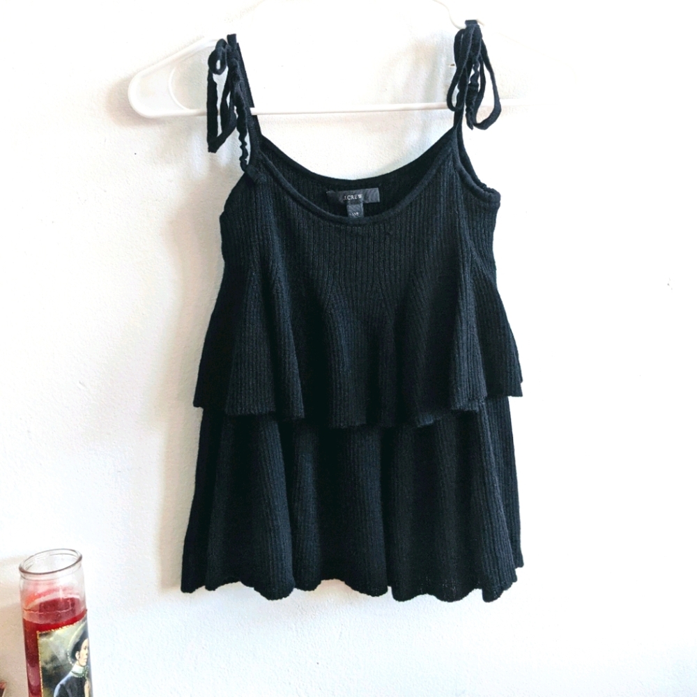 J. CREW Black Merino Wool Ruffle Tiered Sleeveless Knit Top